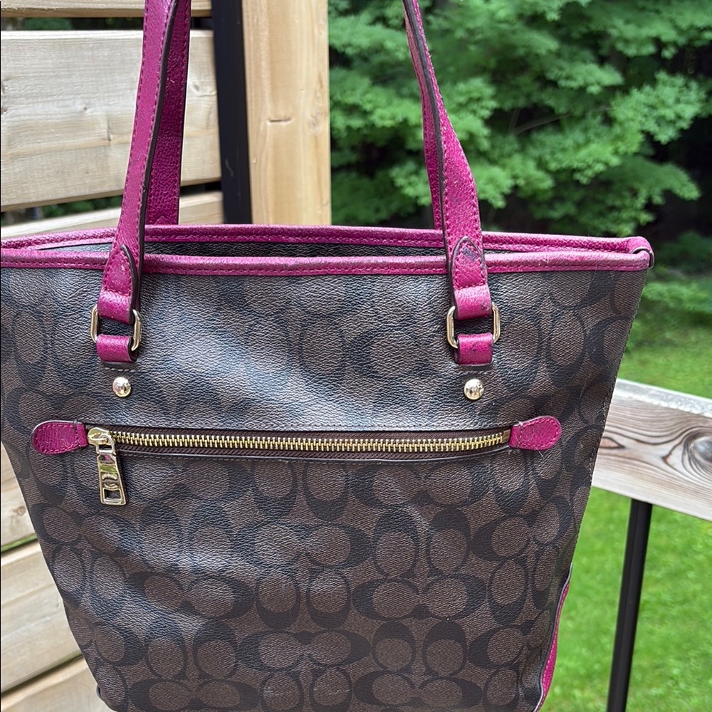 Coach Brown and Pink Monogram Tote with Silver Hardware - Picture 6 of 6